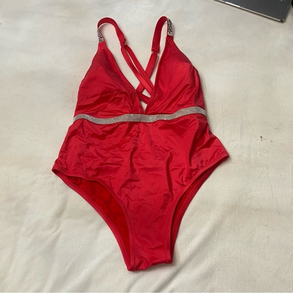New! Victoria’s Secret Bling Shine Strap Plunge One Piece Swimsuit 3838 - Picture 2 of 9